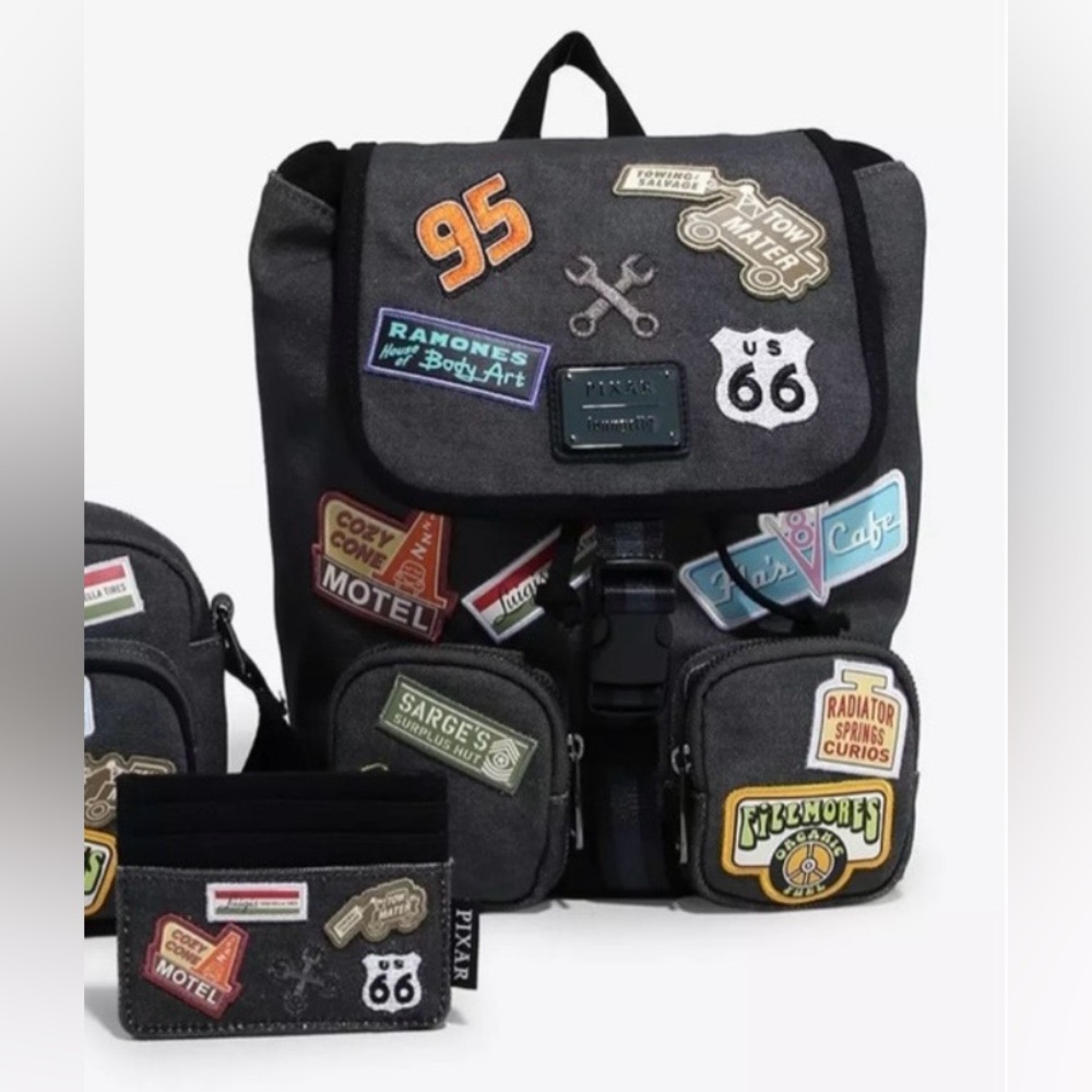 Loungefly Disney Pixar Cars Radiator Springs Patches Mini Backpack & Card Holder